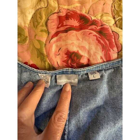 Vtg 90 Denim Jumper Maxi Dress L Front Zipper Pockets Modest Country Teacher Y2K - Picture 7 of 16